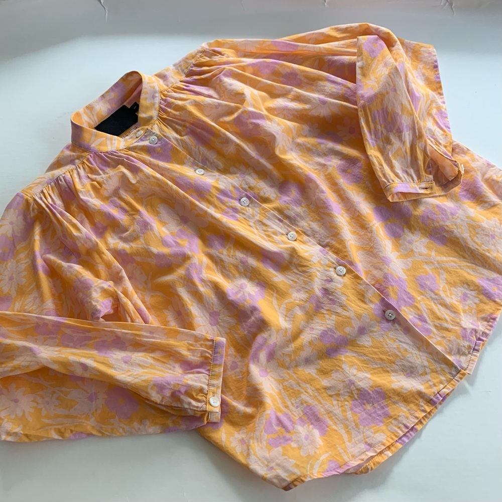 No. 6 Peach and Lavender Floral Button-Front Blouse - Picture 3 of 4